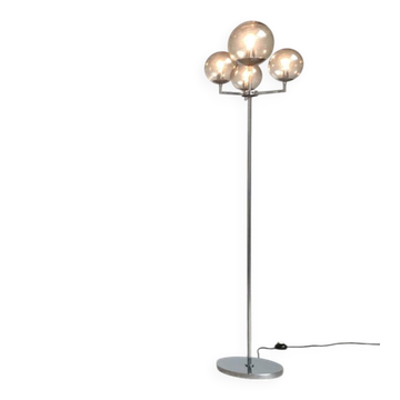 Chrome and glass floor lamp in mid-century German space style by Hustadt Leuchten, 1960s.