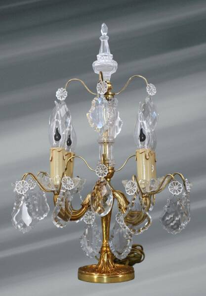 Pair of Louis XV Style Bronze & Crystal Chandeliers with 4 Lights