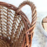 Large vintage dark wicker basket with handles