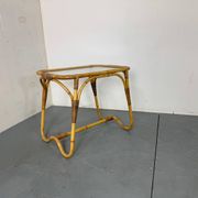 Table d'appoint bohème vintage en rotin, bambou et verre de Rohé Noordwolde,