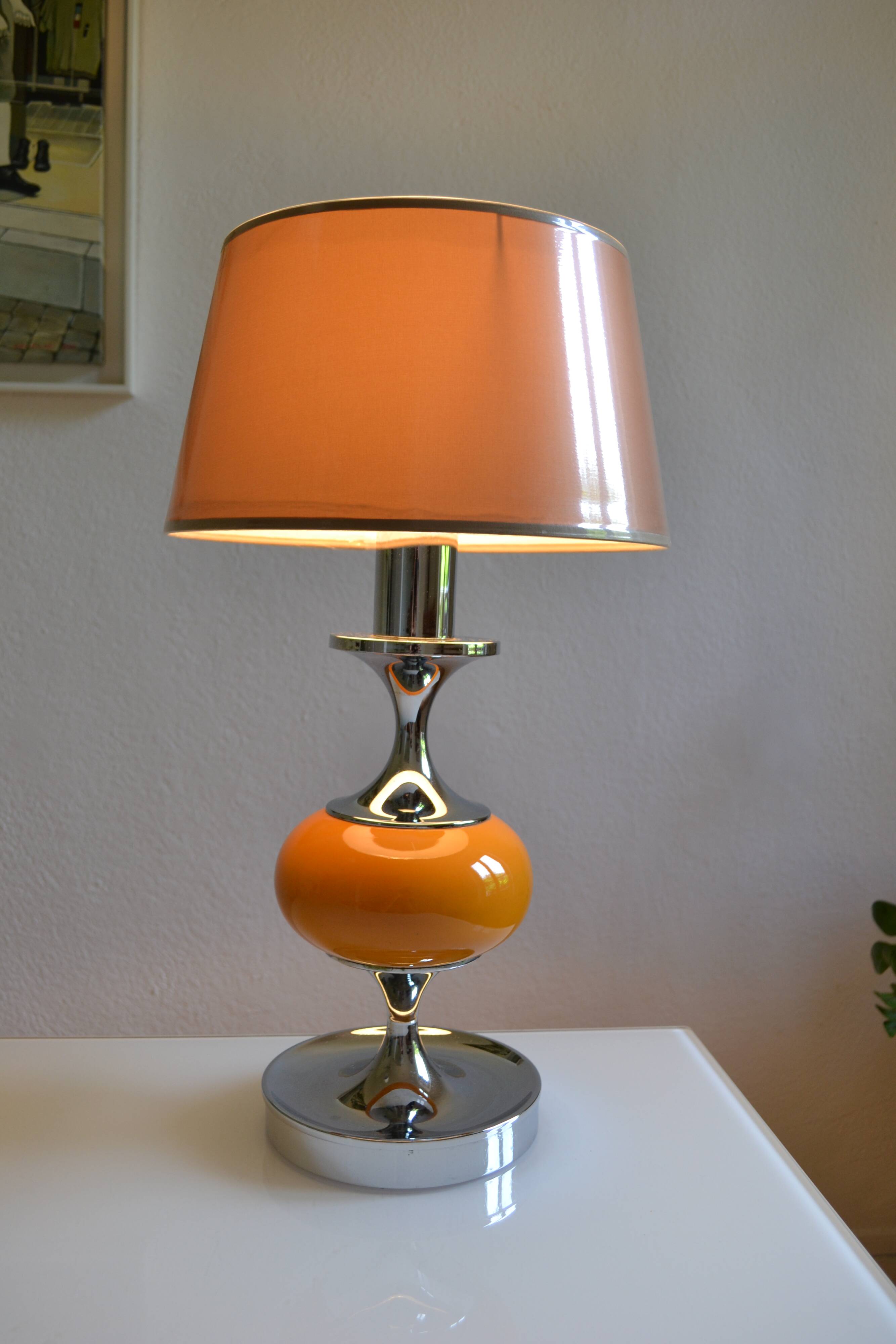 Vintage lamp base yellow and chrome metal circa 1970