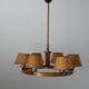 6 wooden paper head chandeliers with brass details, 1960s, Germany