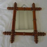 Antique turned wooden mirror in bamboo style, late 19th century A116