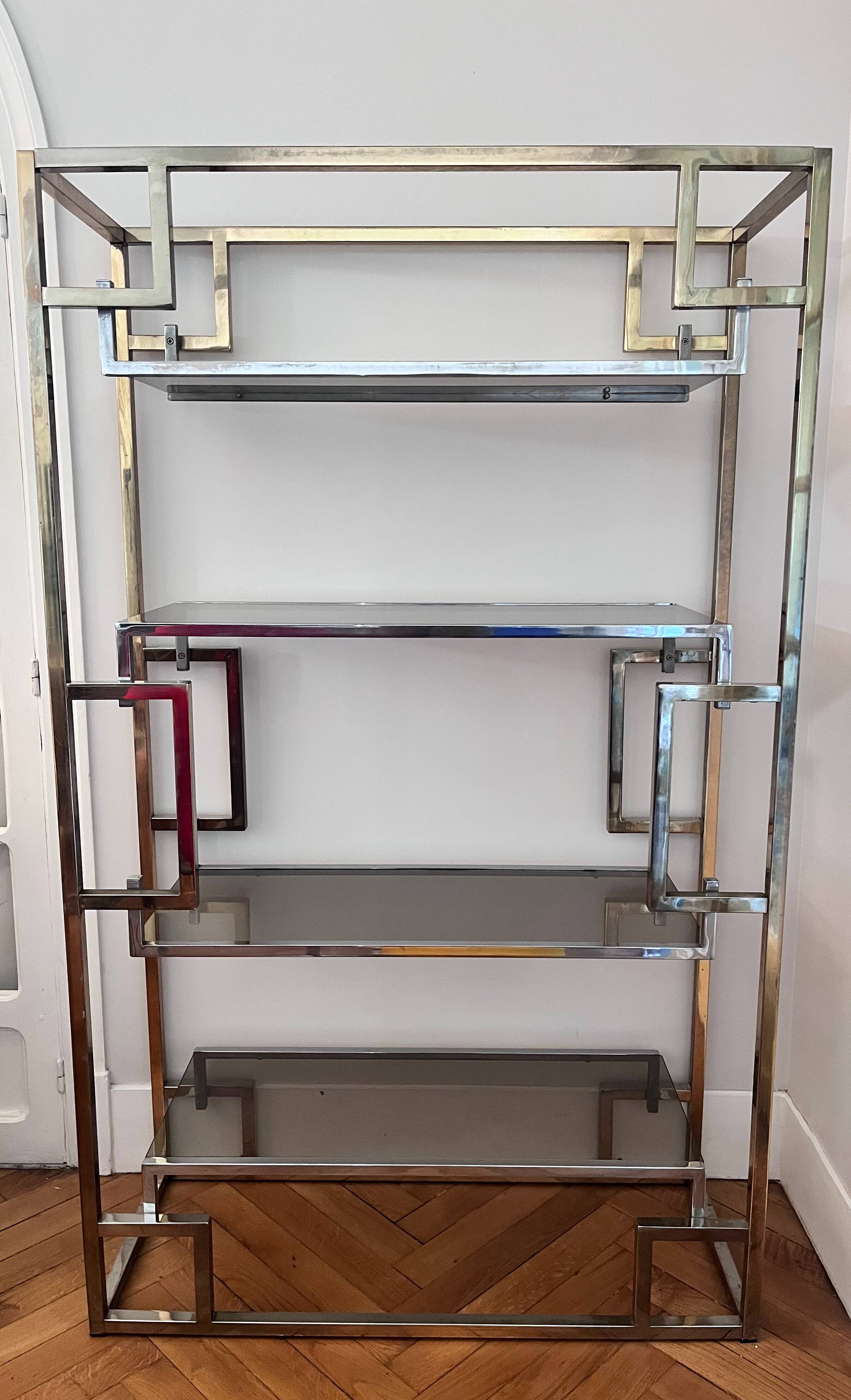 Bibliothèque chrome et doré de BelgoChrom, Belgique, 1970s