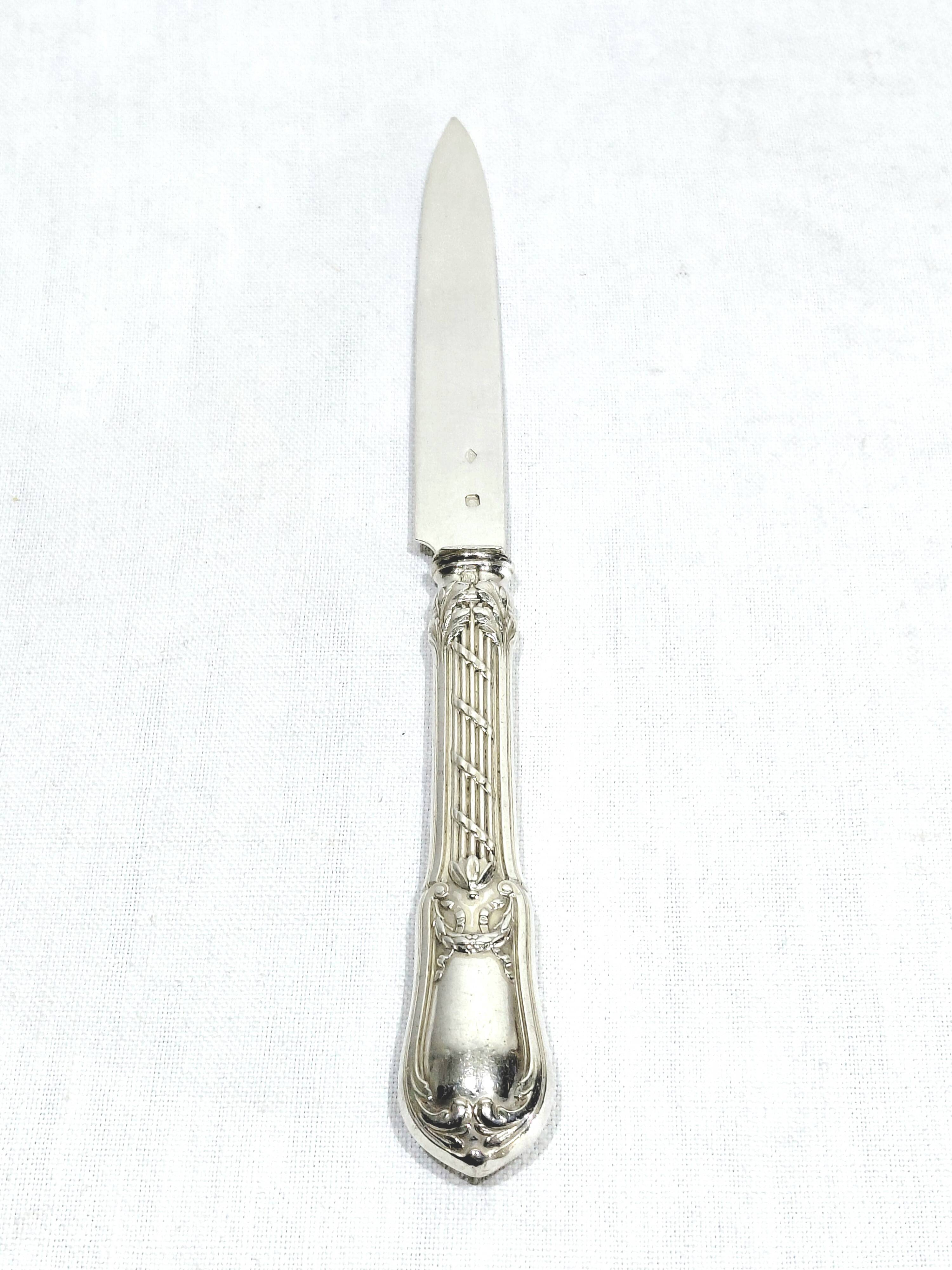 10 silver fruit knives in Louis XVI style