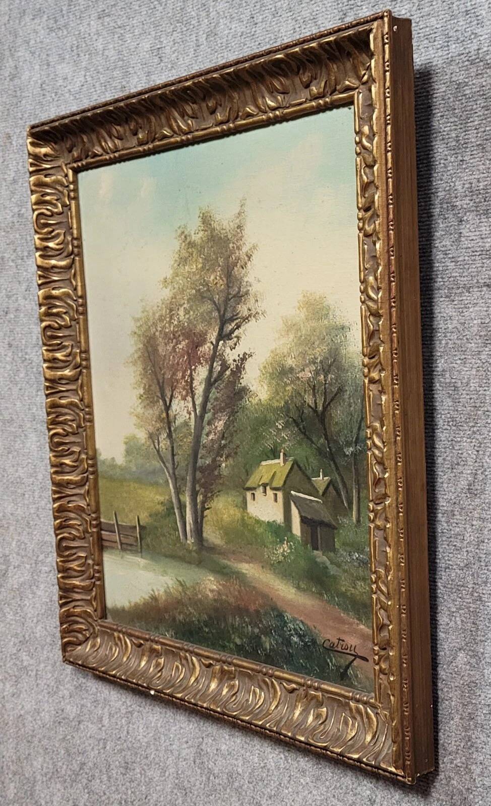 Henri catrou xixeme : huile sur toile paysage lacustre époque napoléon iii