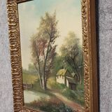 Henri catrou xixeme : huile sur toile paysage lacustre époque napoléon iii