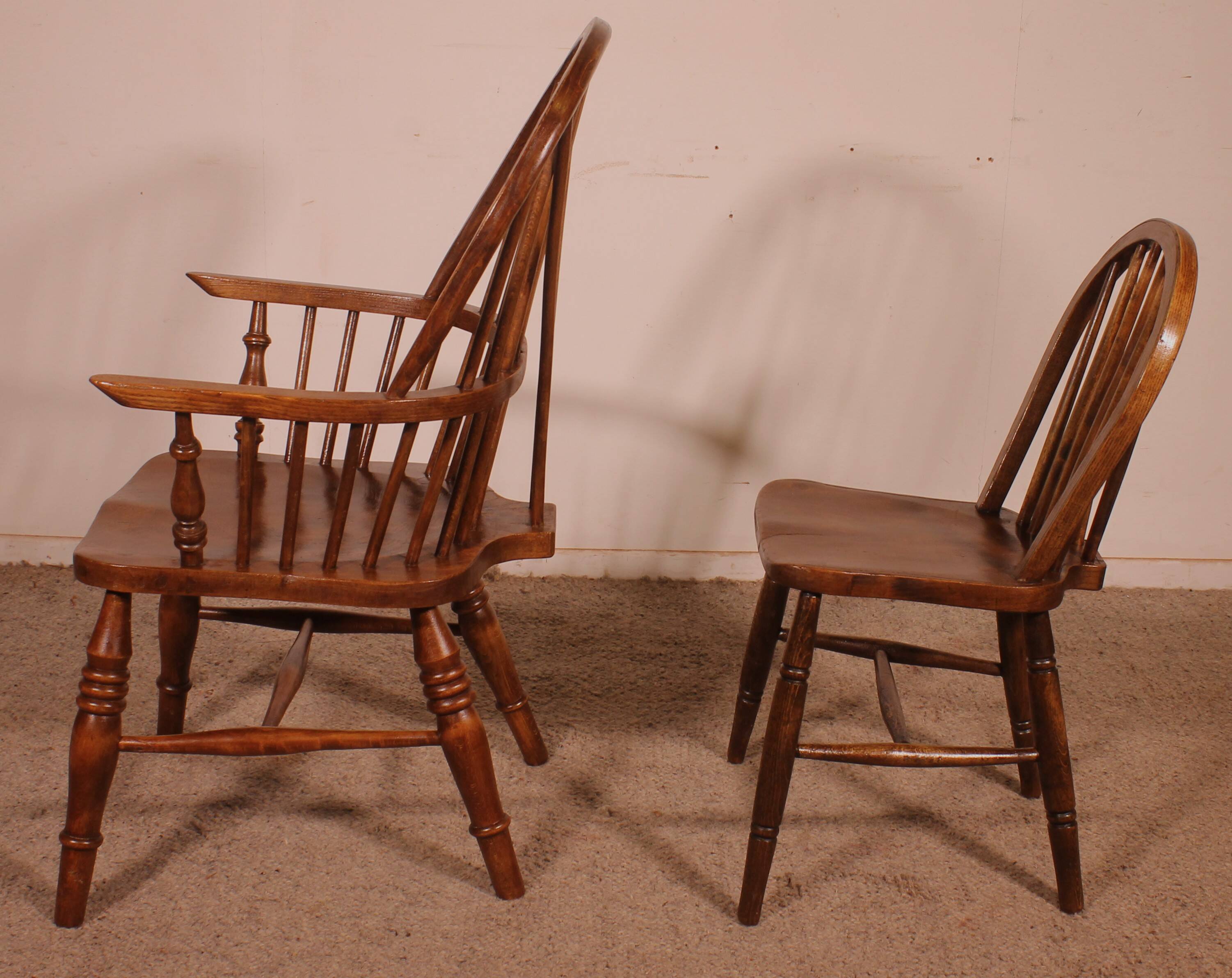 set of 5 Windsor chairs and two armchairs - 19th century
