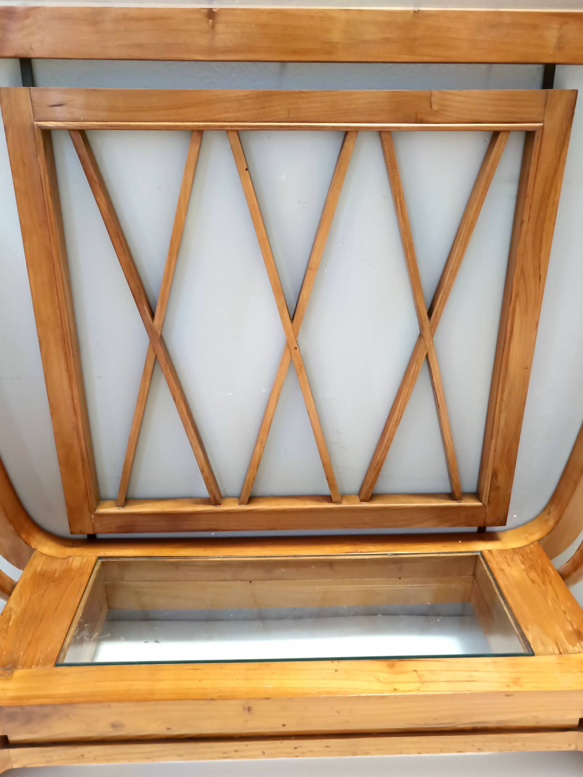 Art Deco Cherrywood Console Table with a Rectangular Glass Top, Italy