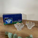 Lot of crystal flower candle holders.