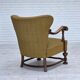 1960s, Danish armchair, original green furniture wool, carved oak wood,