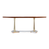 Table à manger italienne du milieu du siècle en acajou, laiton, marbre.