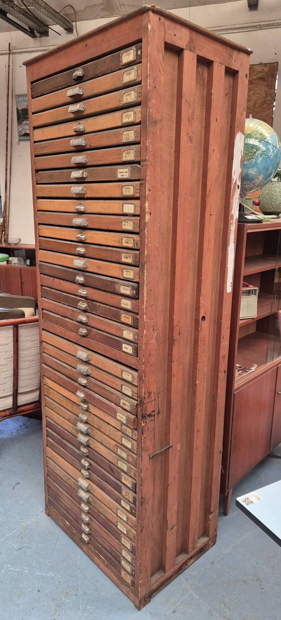 Wooden printing cabinet 36 drawers with typographic letters