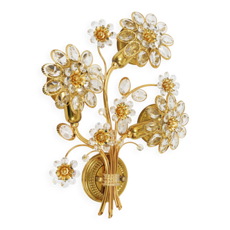 Ernst Palme Palwa Wall Light Flower in Gilded Brass and Crystal, Germany, 1970s