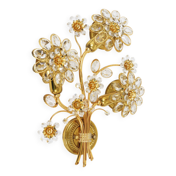 Ernst Palme Palwa Wall Light Flower in Gilded Brass and Crystal, Germany, 1970s