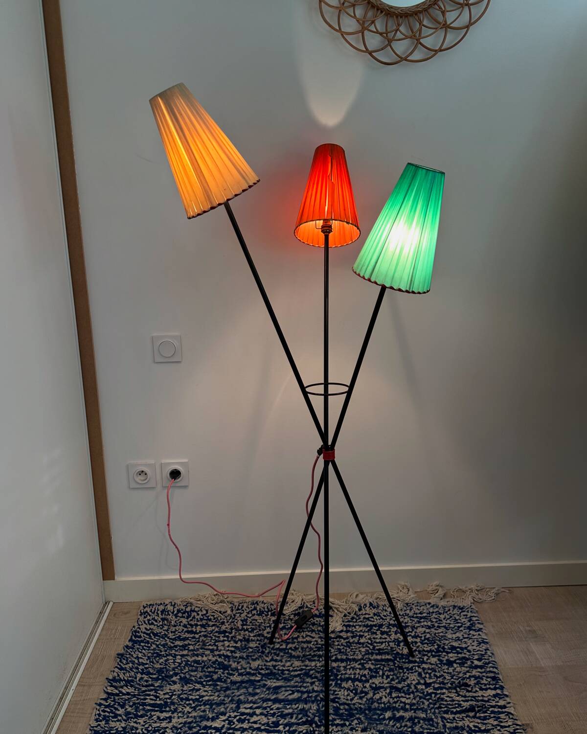 1950s metal tripod floor lamp, completely original
