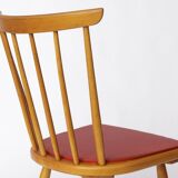 Vintage Beech Dining Chair with Original Red Faux Leather Seat – 1960s/70s