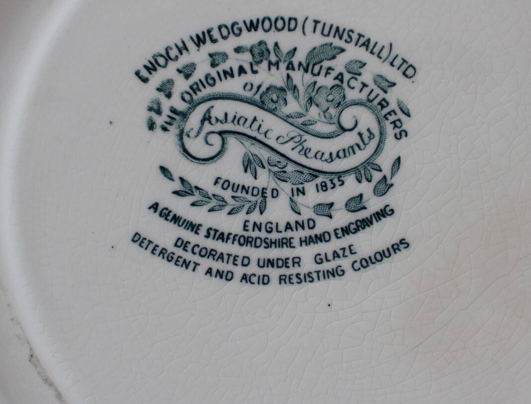 Enoch Wedgwood Green Plates x5, Asiatic Pheasants