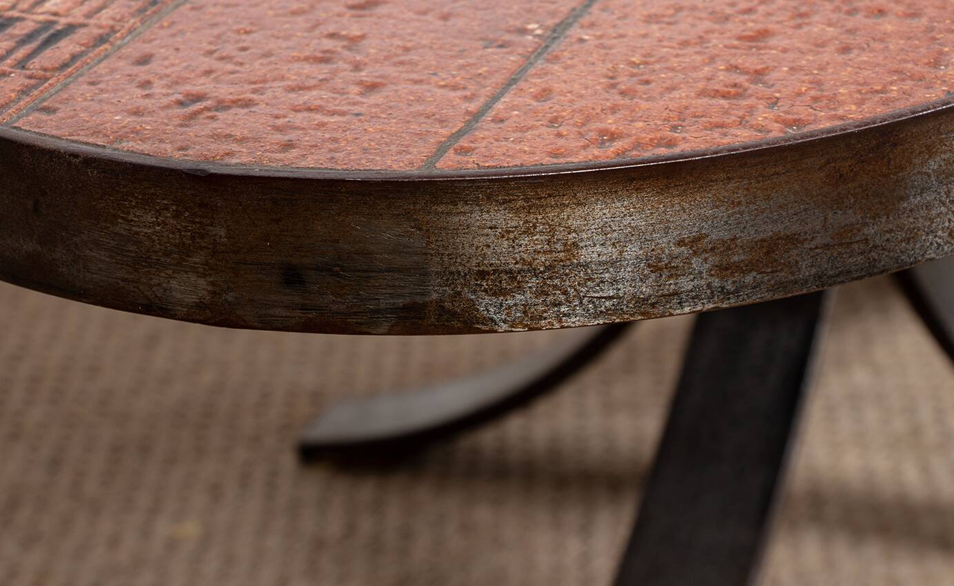 Lava stone, ceramic and steel coffee table by Jean Jaffeux 1960.
