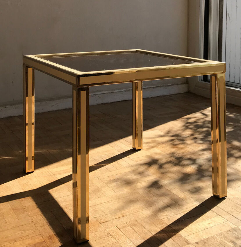 Coffee table in ivory and brass metal and smoked glass, 1970s/80s
