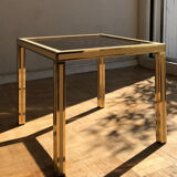 Coffee table in ivory and brass metal and smoked glass, 1970s/80s