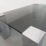 Vintage Italian coffee table Cidue in smoked glass and chrome metal from the 70s