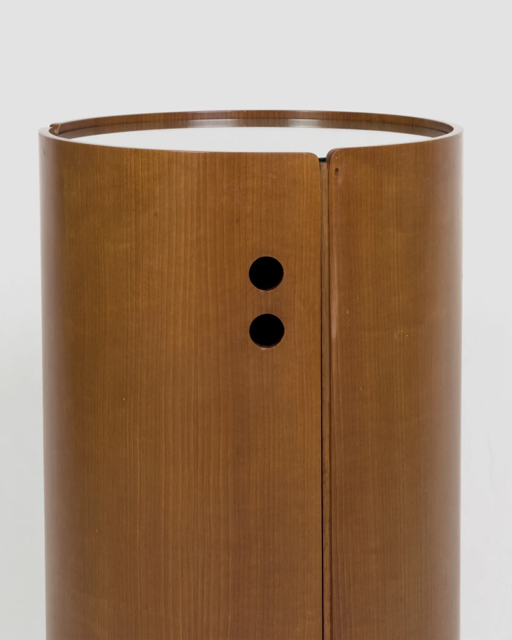 Round wood bar cabinet with glass top, Italy 1960s