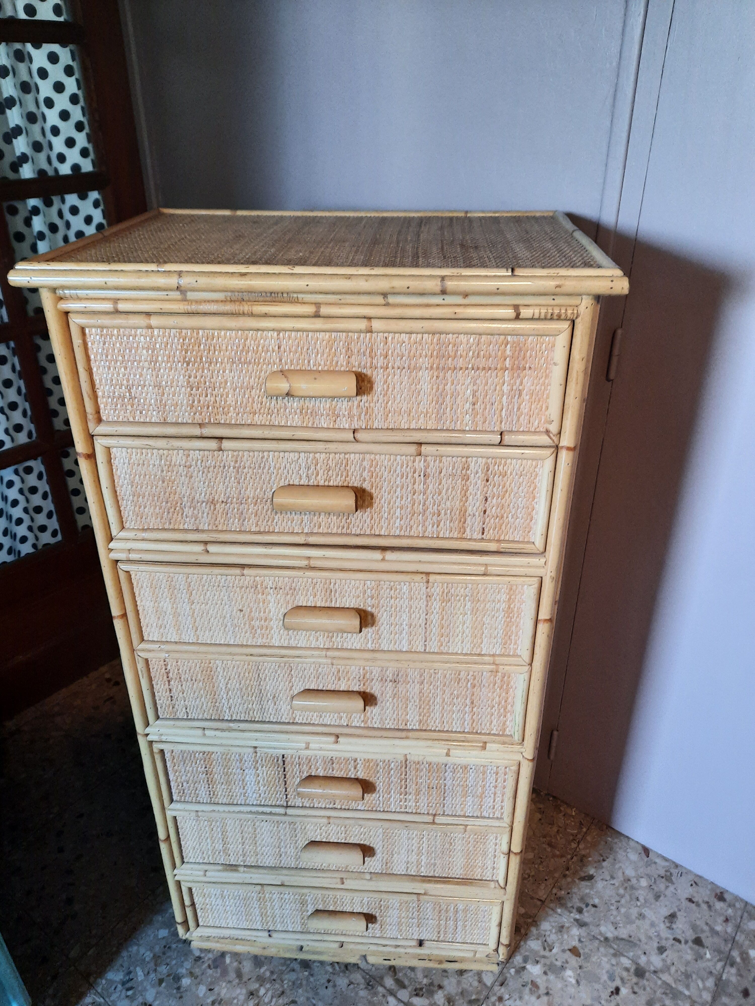 Chest of drawers in rattan and bamboo