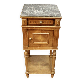 Table de chevet ancienne en marbreet bois, 1 tiroir