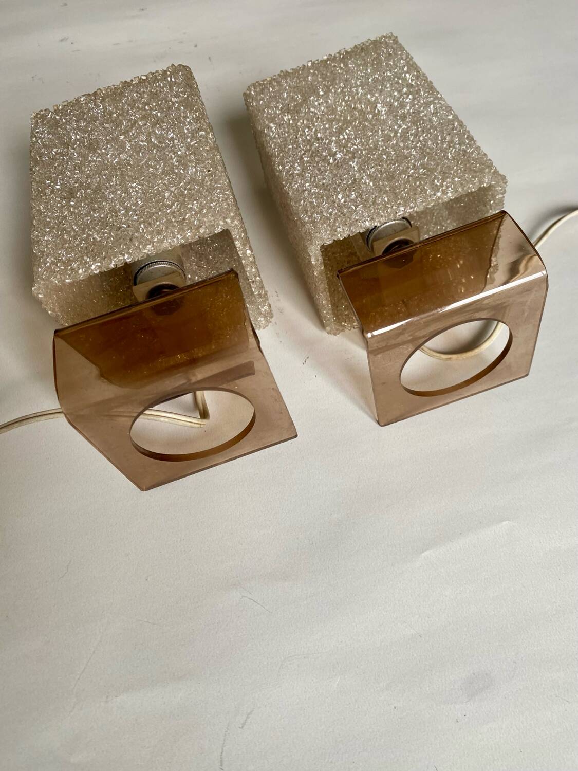 Pair of 70s plexiglas wall lights