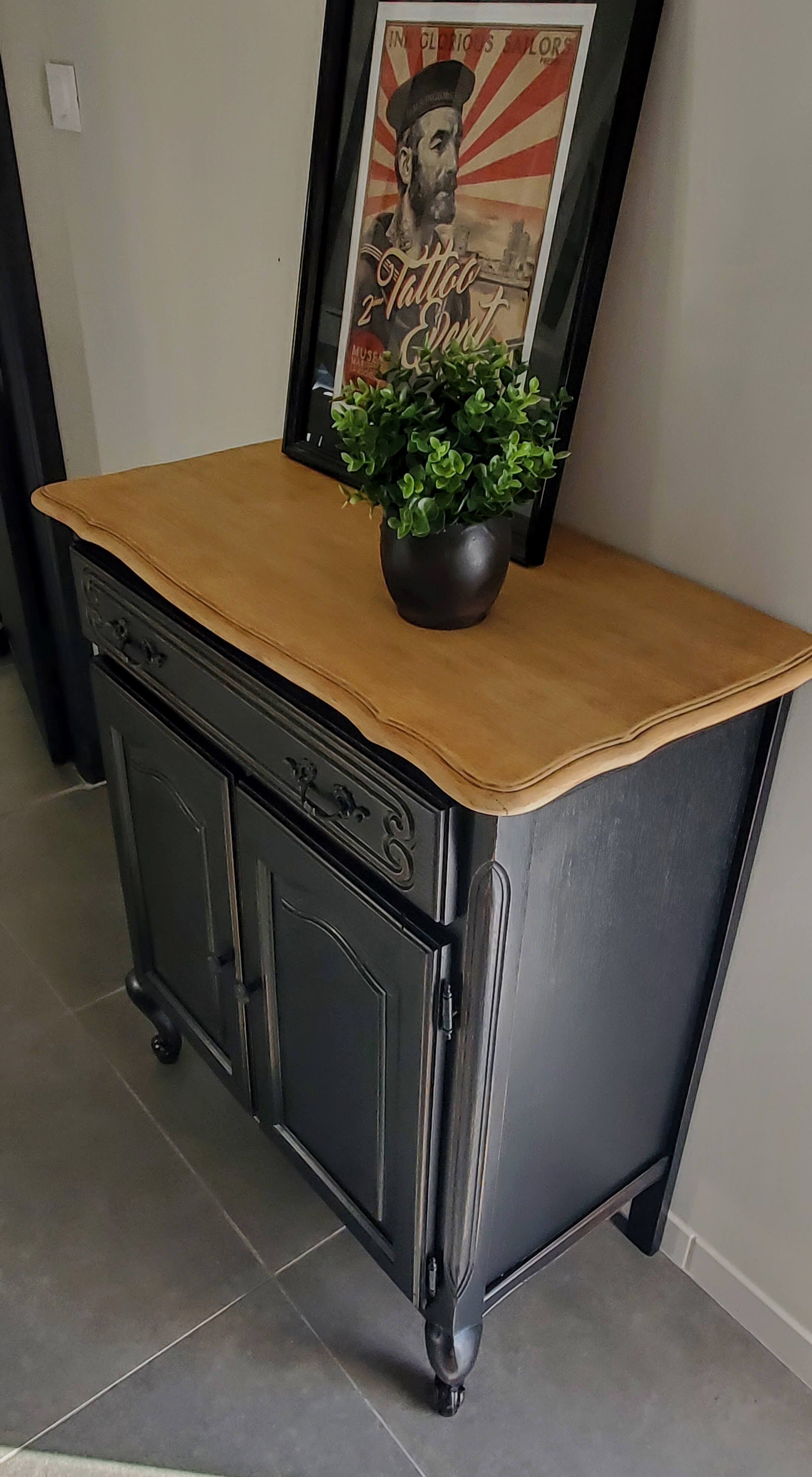 Old buffet of charm black patina and wood