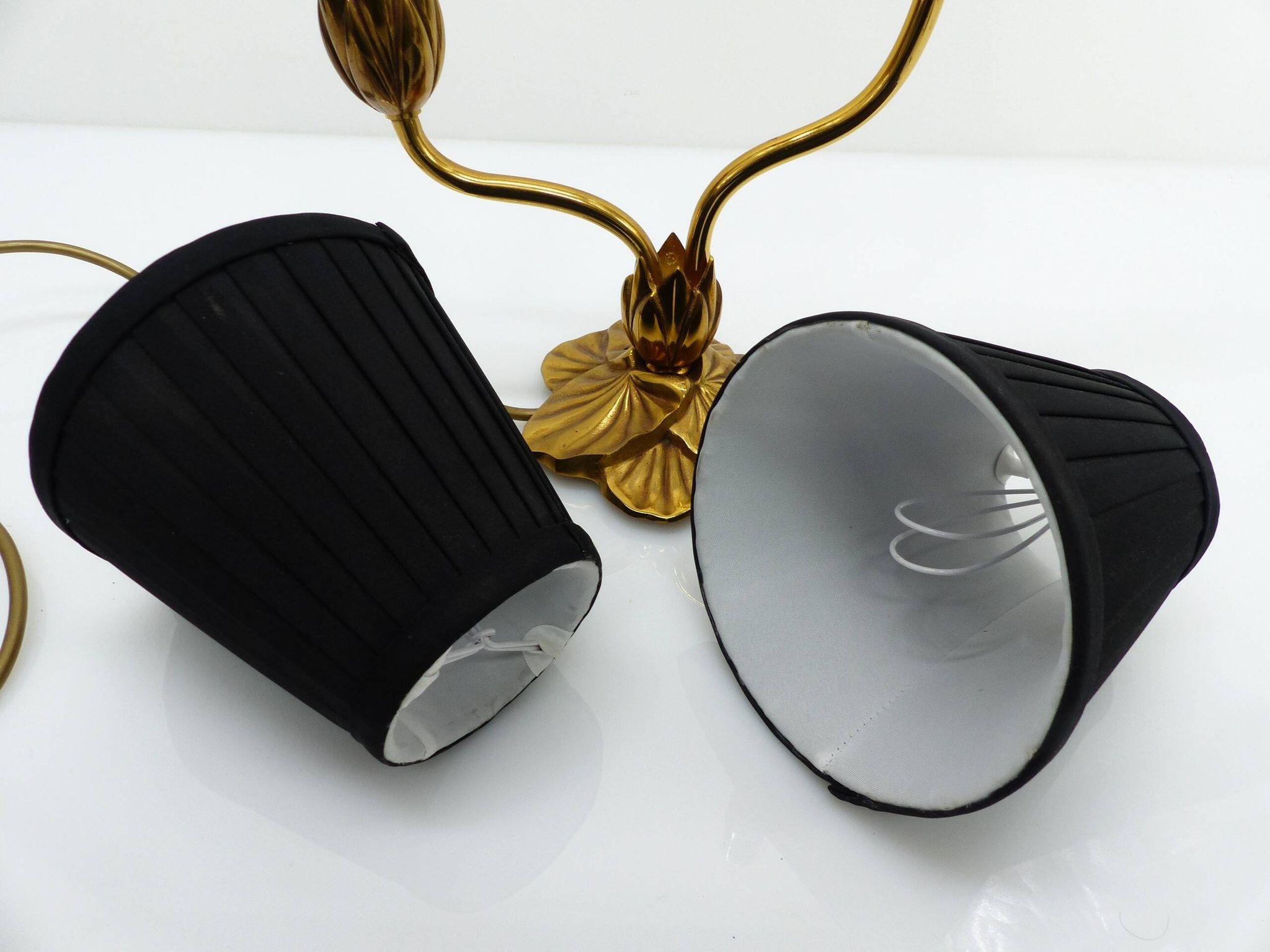 Bronze water lily lamp with two arms, Lucien Gau, France 1990