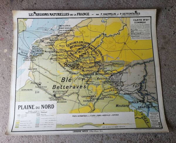 Ancienne carte scolaire : France, plaine du Nord Hatier Kaeppelin N°8.