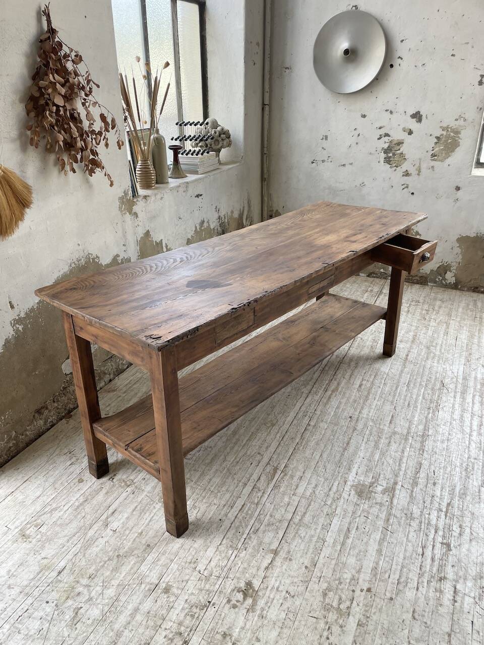 Drapery console table in pine