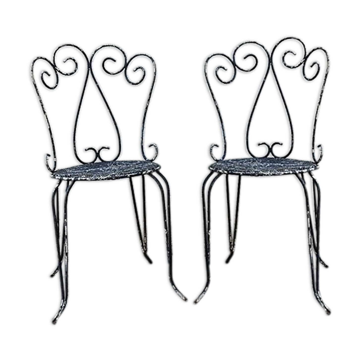 Pair of wrought iron garden chairs