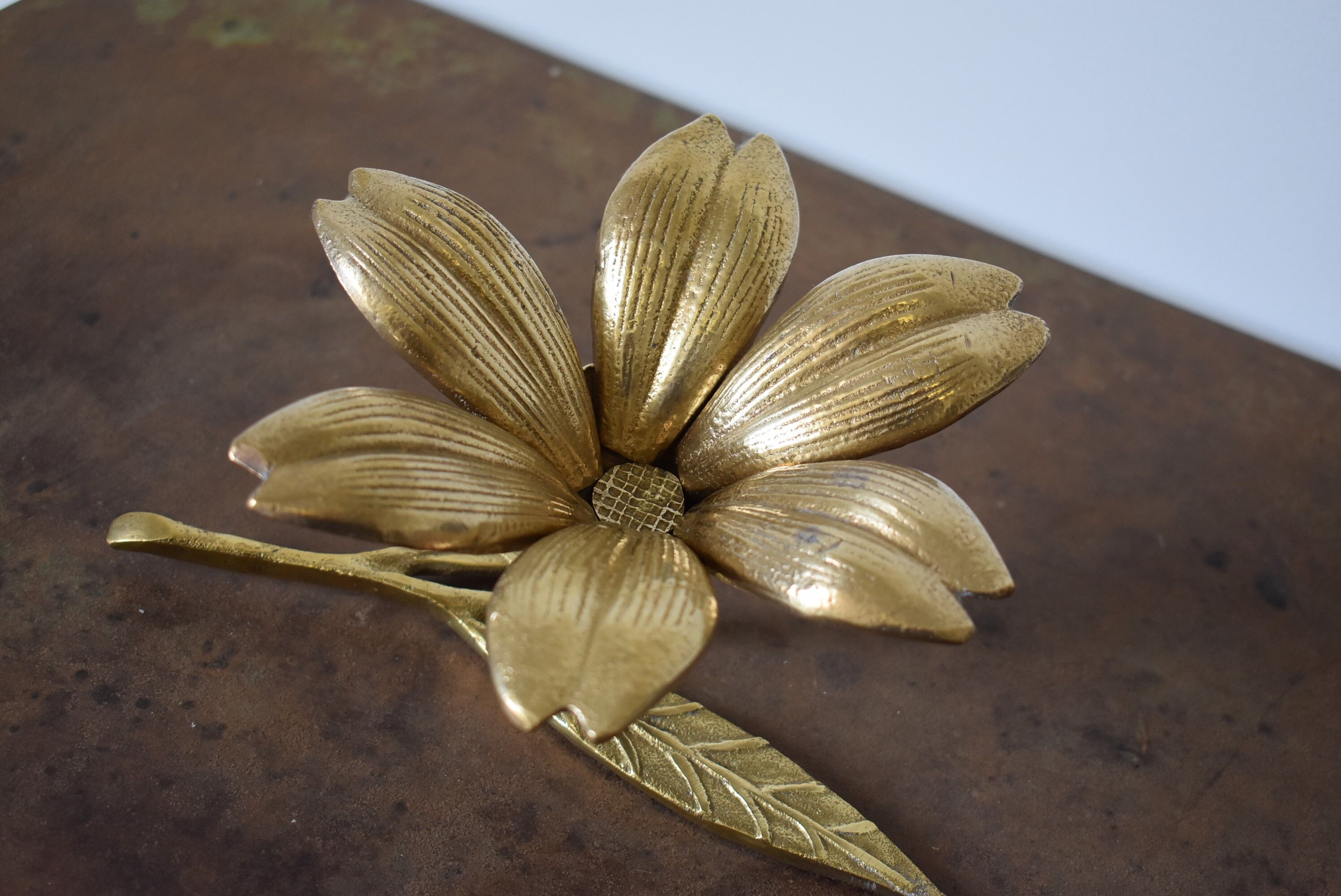 1970 vintage brass flower ashtray