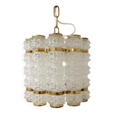 Cylindrical brass and crystal chandelier by Tyringe for Orrefors, Sweden.