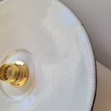 Trio of enameled sheet metal pendant lights