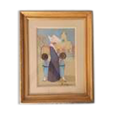 Peinture à l'huile sur carton entoilé, Rodolfo Marma « Les Nonnes » Saint-E