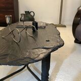 French wrought iron and slate coffee table