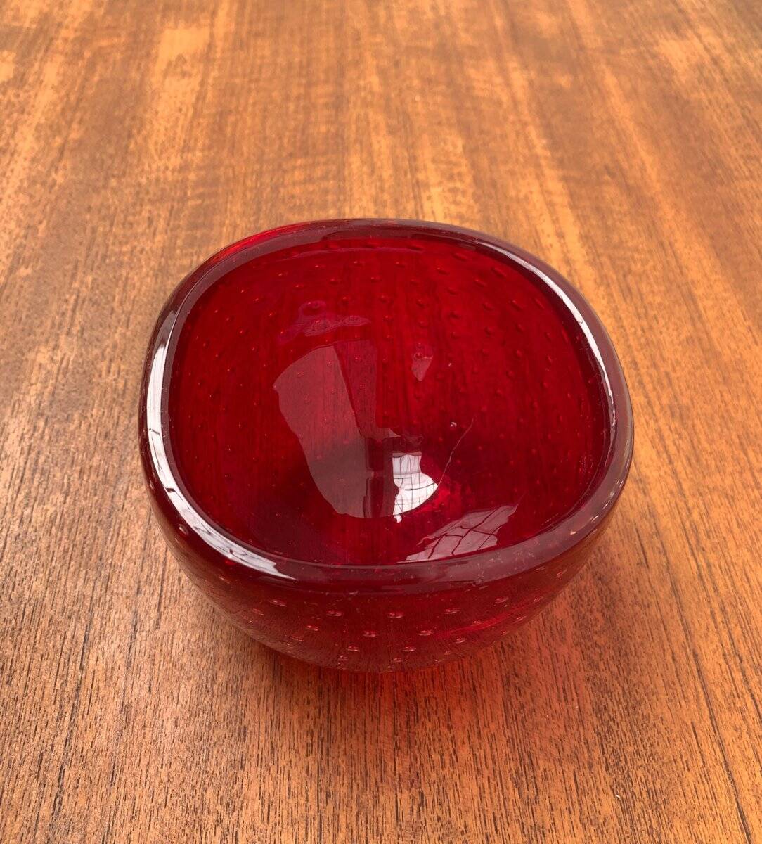 Bol vintage italien en verre Bullicante en forme de fraise, années 1970