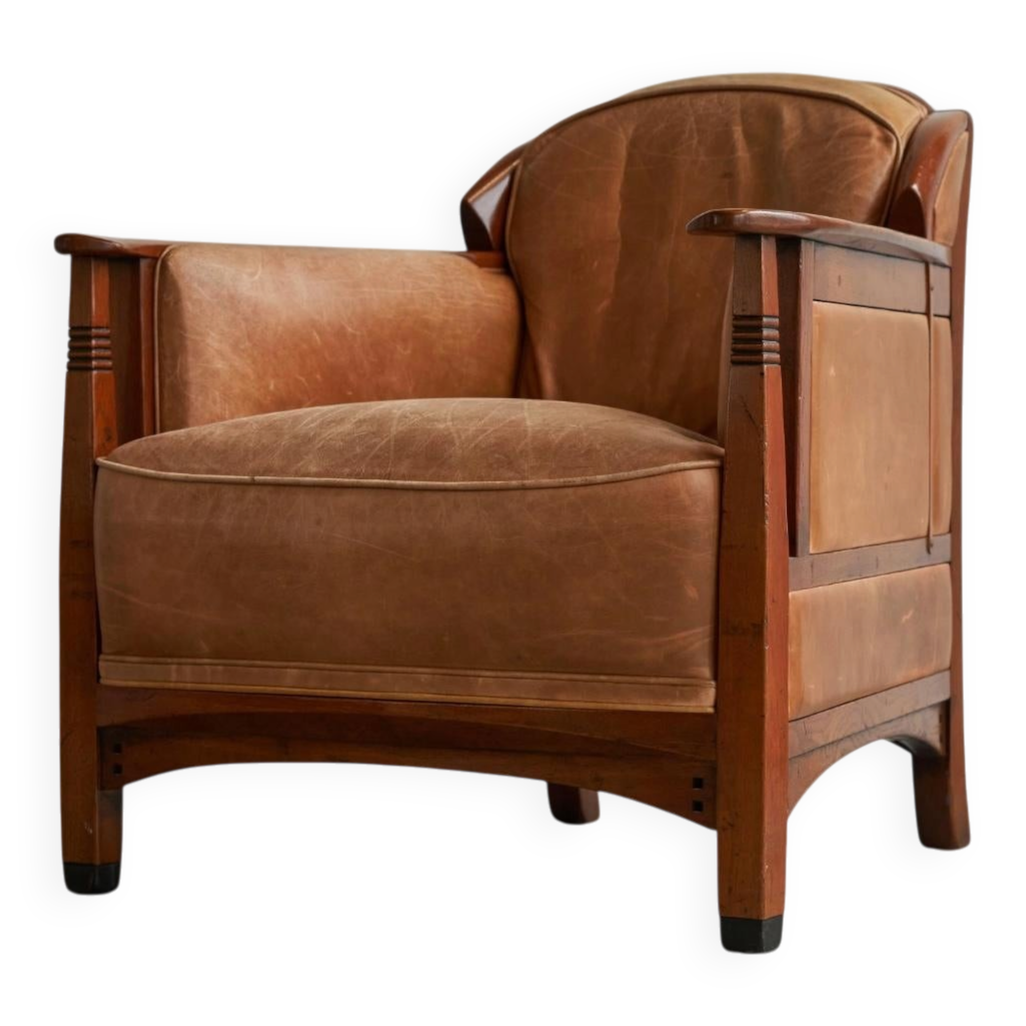 Art Deco armchair in solid oak and leather by Frits Schuitema