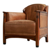 Fauteuil Art Déco en chêne massif et cuir par Frits Schuitema
