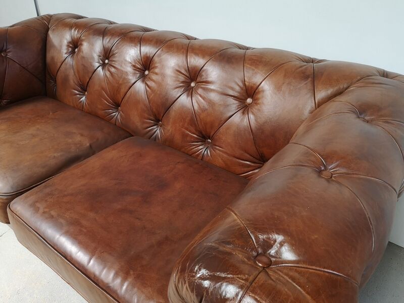 English brown leather chesterfield sofa