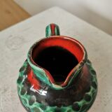 Fat Lava Pitcher Vase: Red Black Green Glaze, West German Pottery