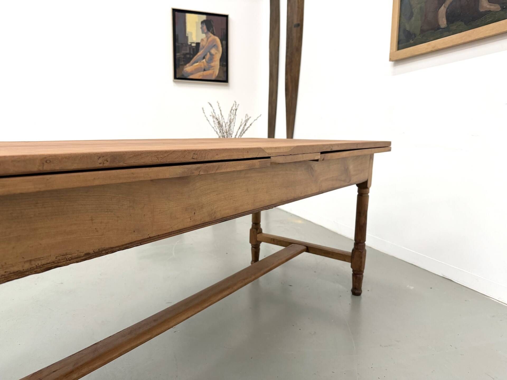 Large extendable farmhouse table in solid cherry wood - 1900s
