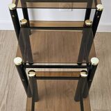 Set of 3 vintage nesting tables in smoked glass and black metal – 1970s