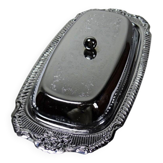 Silver-plated/inox vintage butter dish from the 1960s-1980s in Rococo style.