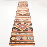 Pink & Brown Turkish Vintage Kilim Runner Rug, 77x387Cm