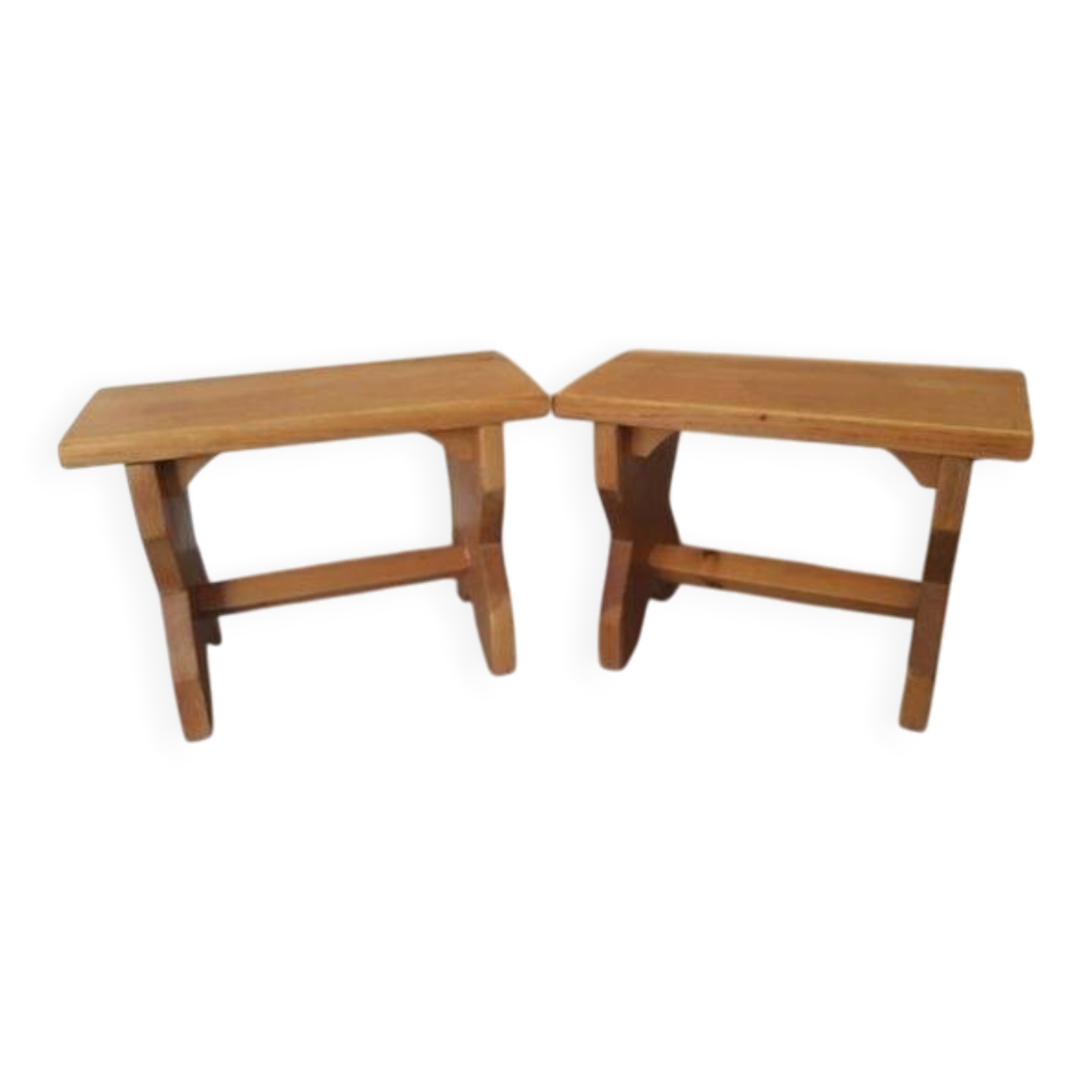 2 stools or footrests or small benches in solid wood